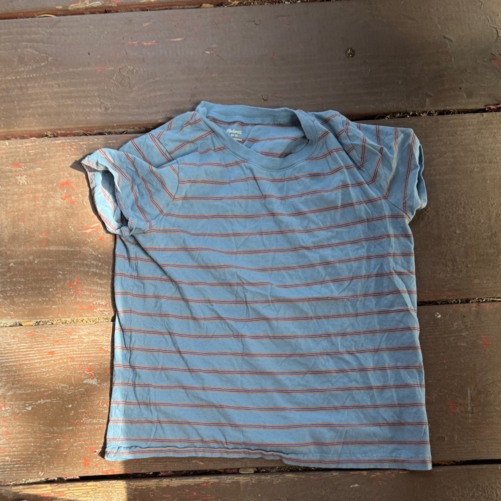 Madewell Blue and Red Striped Short Sleeve Tee